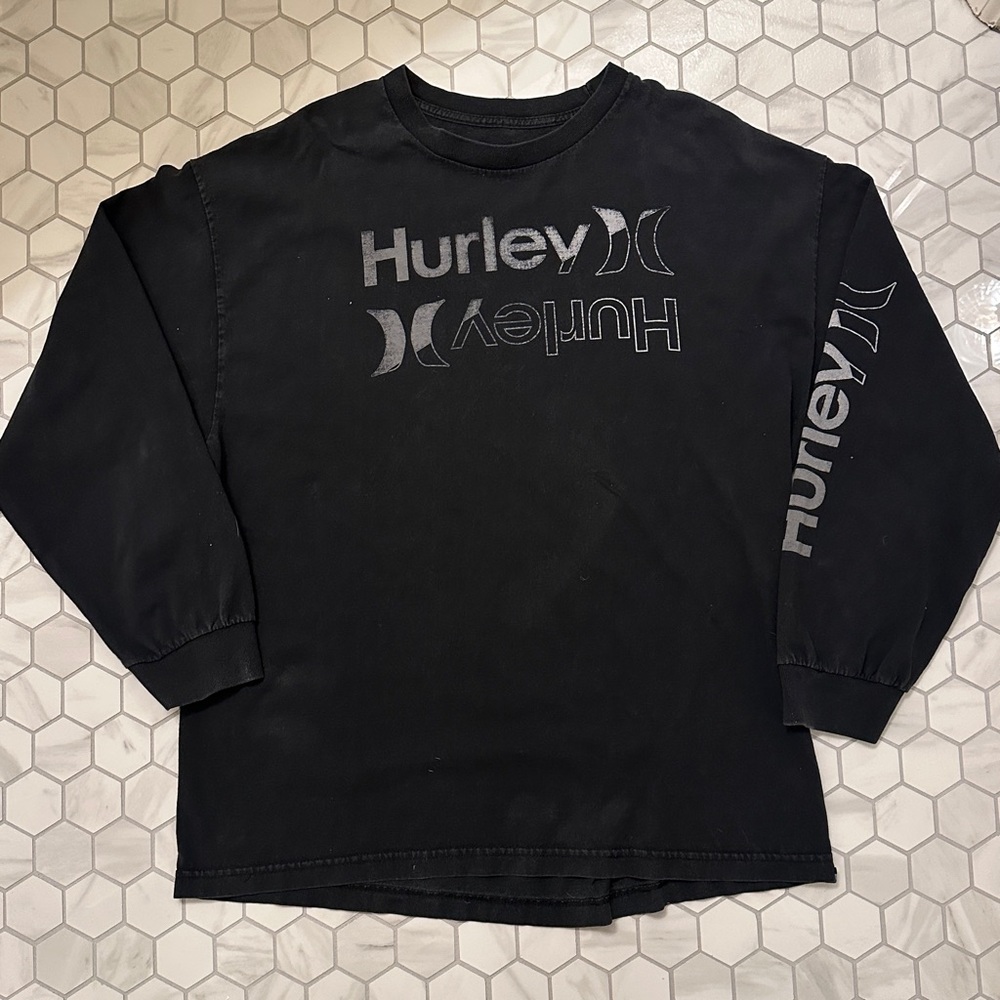 Hurley Black Graphic Y2K Vintage Long Sleeve Tee Shirt Size XL